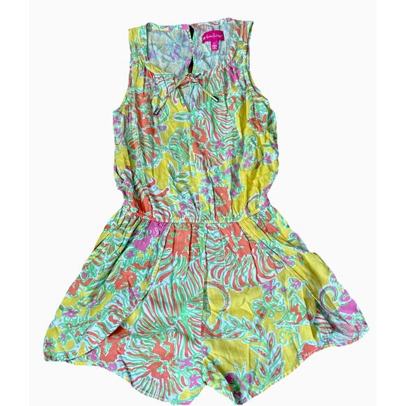 LILLY PULITZER Challis Happy Place Romper SZ Small Tropical Floral Summer Beach - Picture 2 of 5